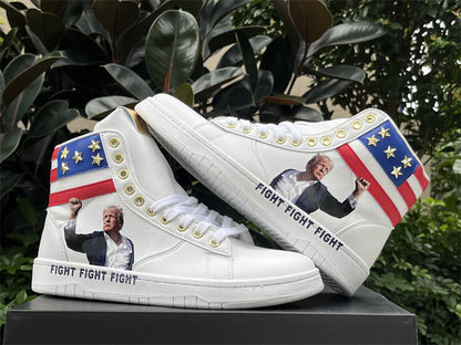 Donald Trump's FIGHT FIGHT FIGHT High Tops White Sneakers