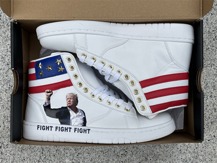 Donald Trump's FIGHT FIGHT FIGHT High Tops White Sneakers