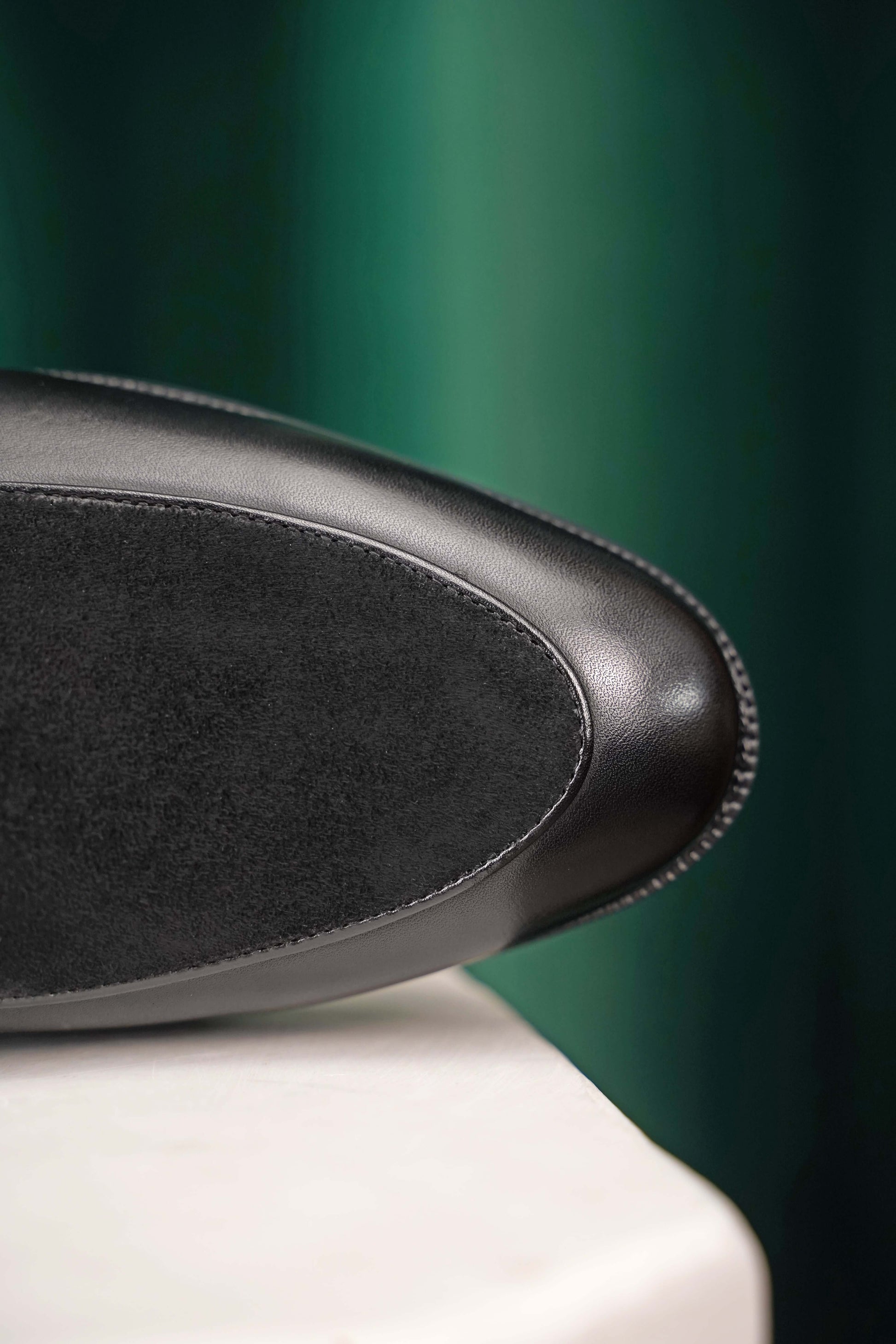 Velvet Crest Black Leather Suede Loafer – close-up of the toe, highlighting the contrast between the polished leather and soft suede vamp.