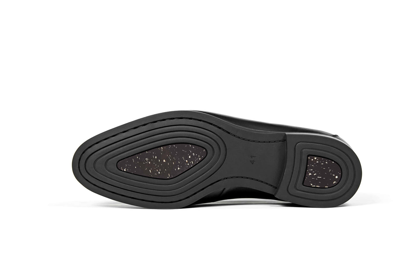 Velvet Crest Black Leather Suede Loafer – underside view, showing the durable rubber sole with discreet tread for day-to-night traction and shock absorption.