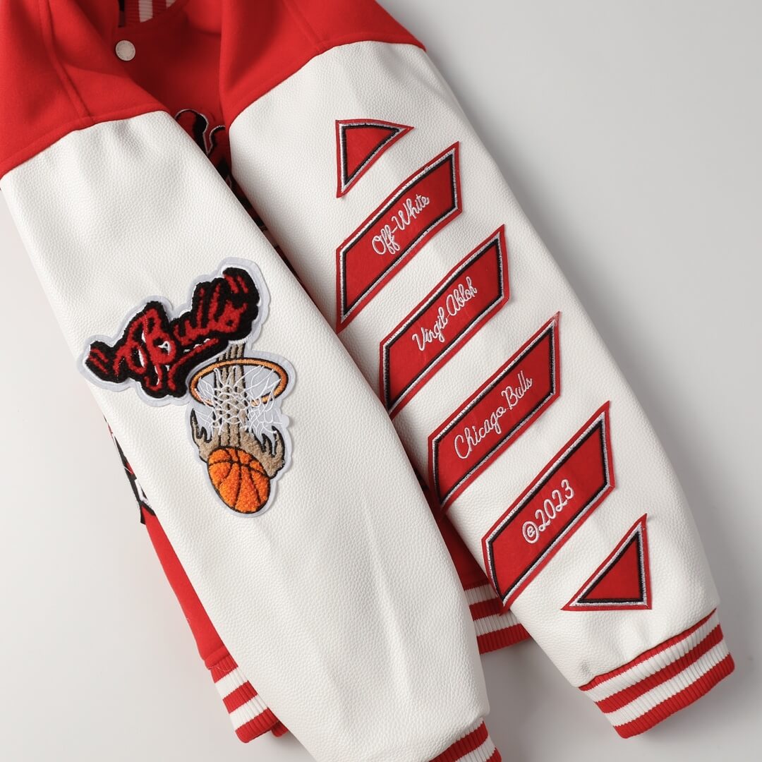 Chicago Bulls Off White Red Varsity Jacket M