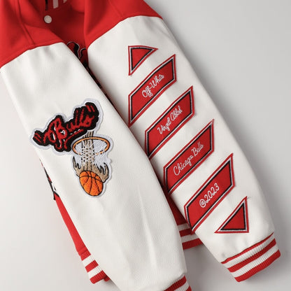 Chicago Bulls Off-White Red Varsity Jacket