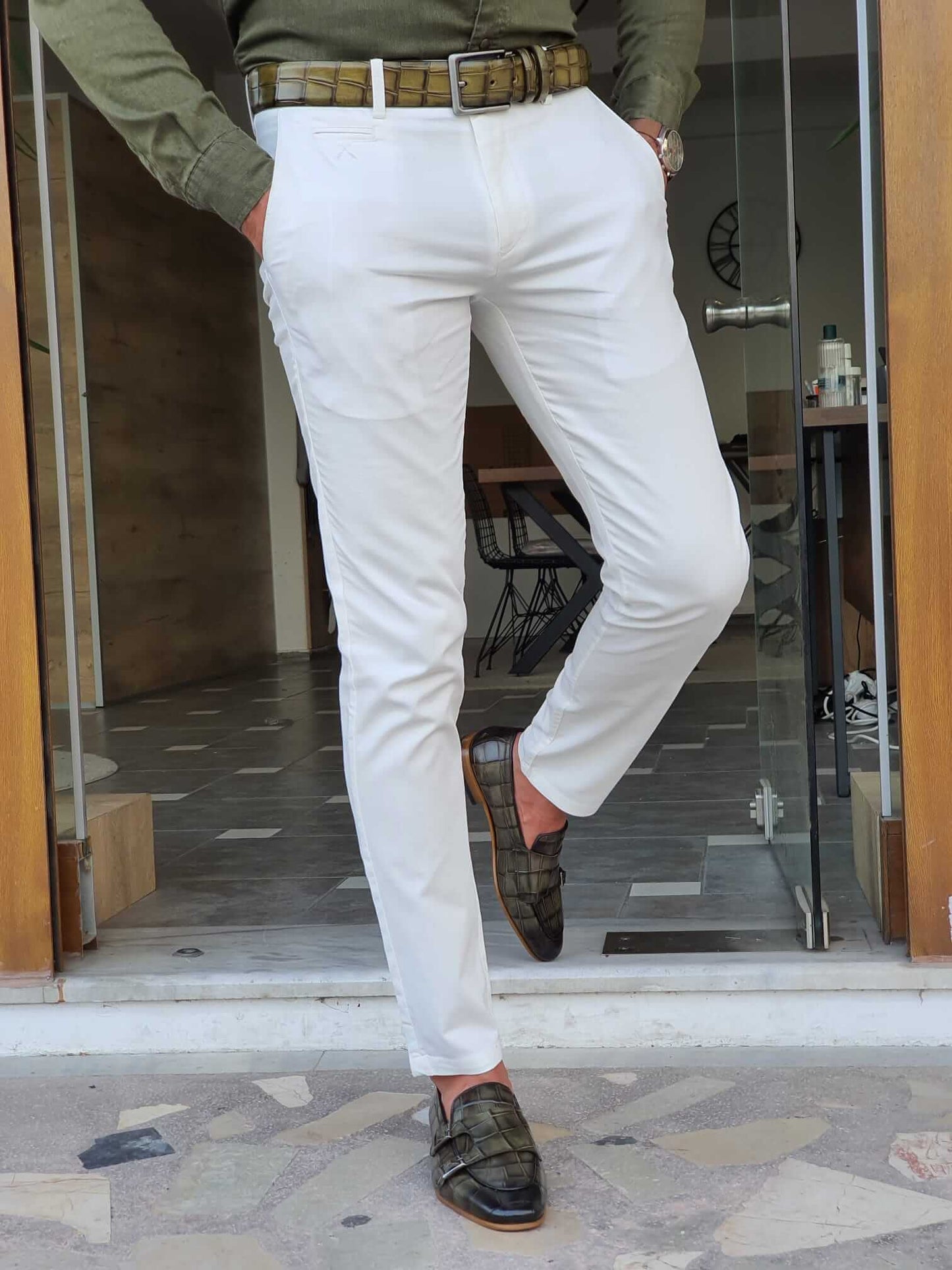 dress white pants for men Mens Slim Fit, 44x34 without any limitation Custom Men's Pleated White Twill