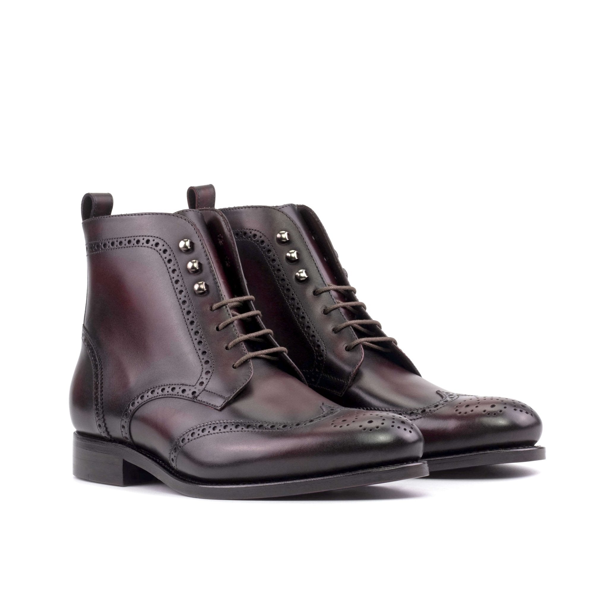 Men's Bespoke Burgundy Military Brogue Boots