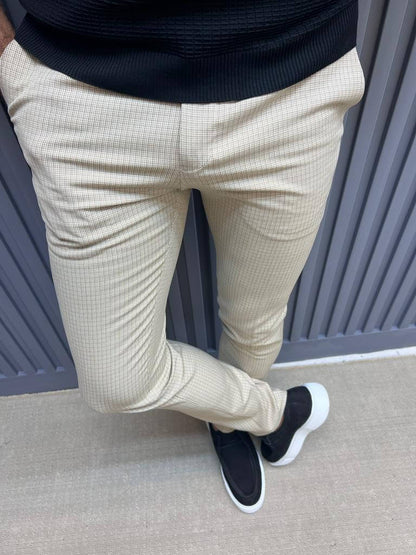 Beige Checkered Trousers