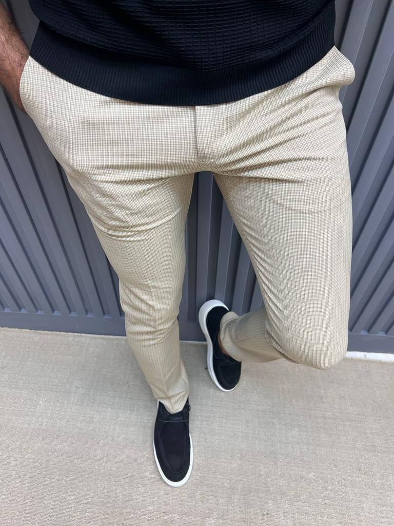 Beige Checkered Trousers