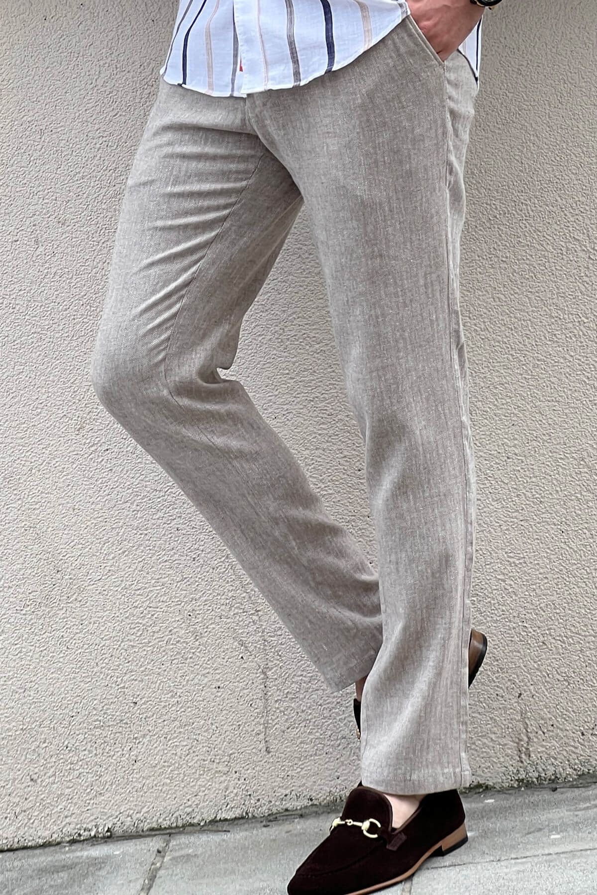 Beige Linen Pants - Hollo Shoe