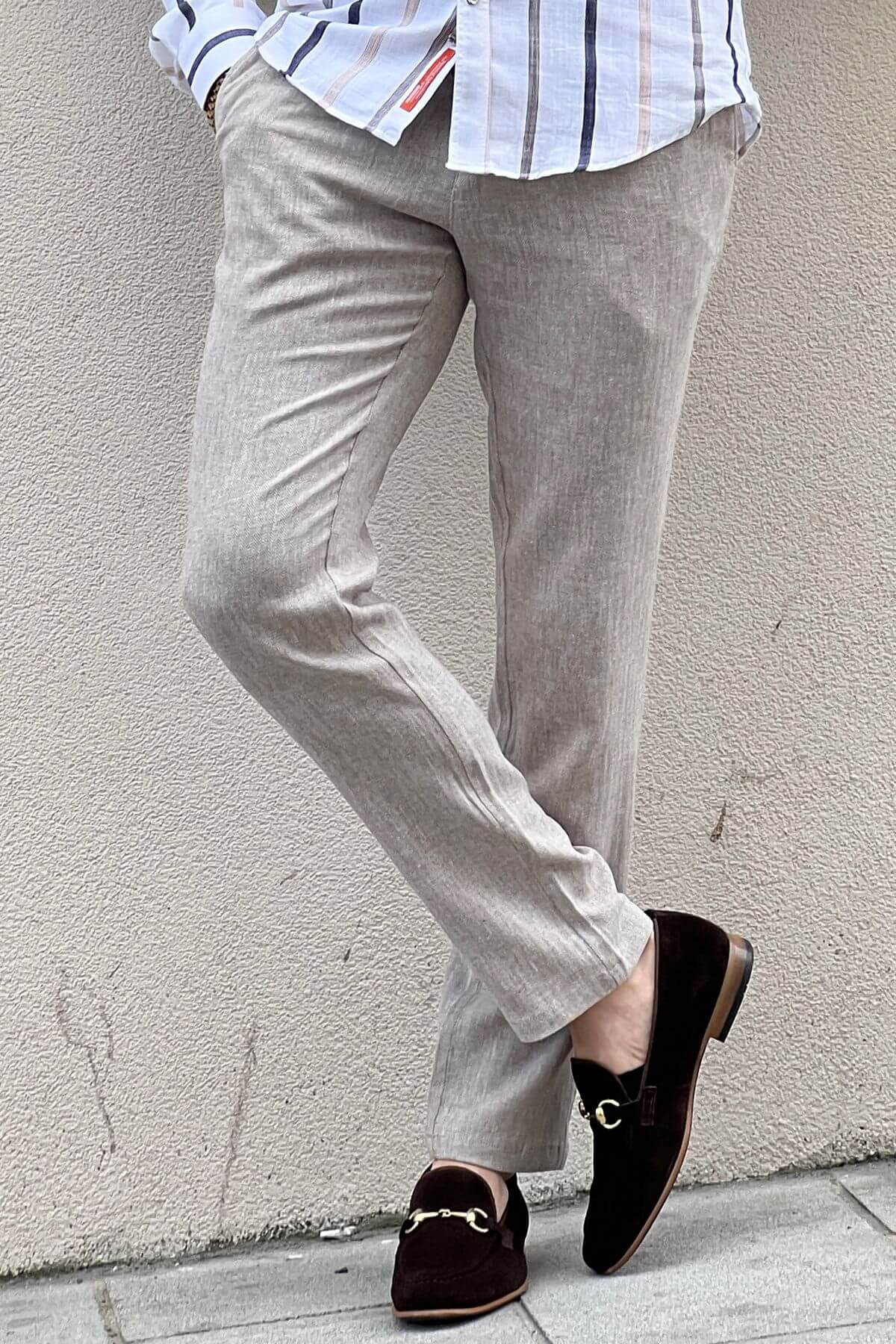 Beige Linen Pants - Hollo Shoe