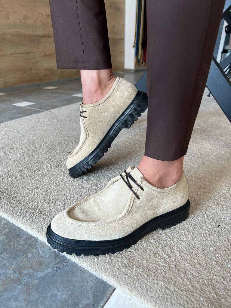 Beige Suede Leather Shoe - Hollo Shoe