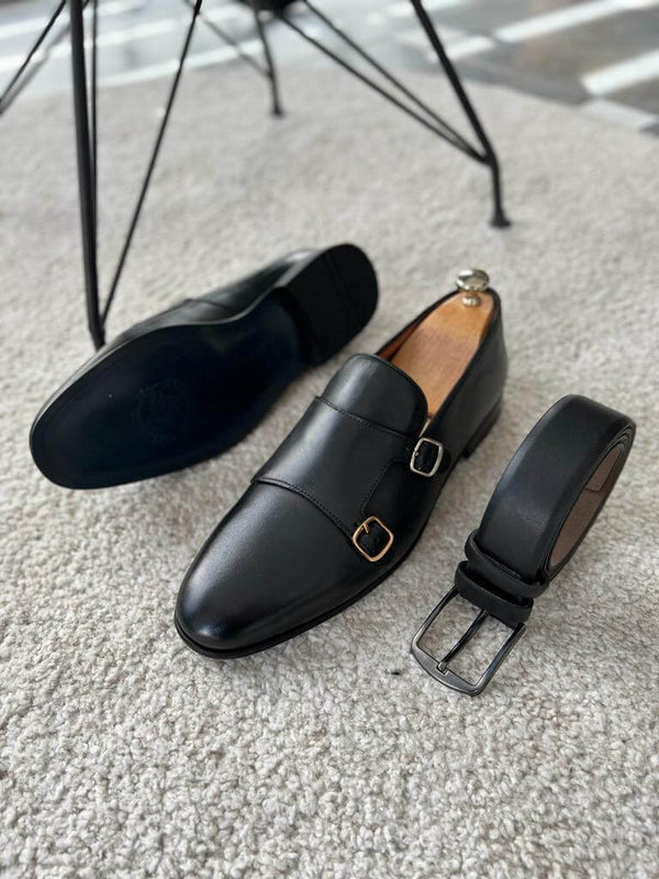 Valente Double Monk Loafers – Noir Classic Leather