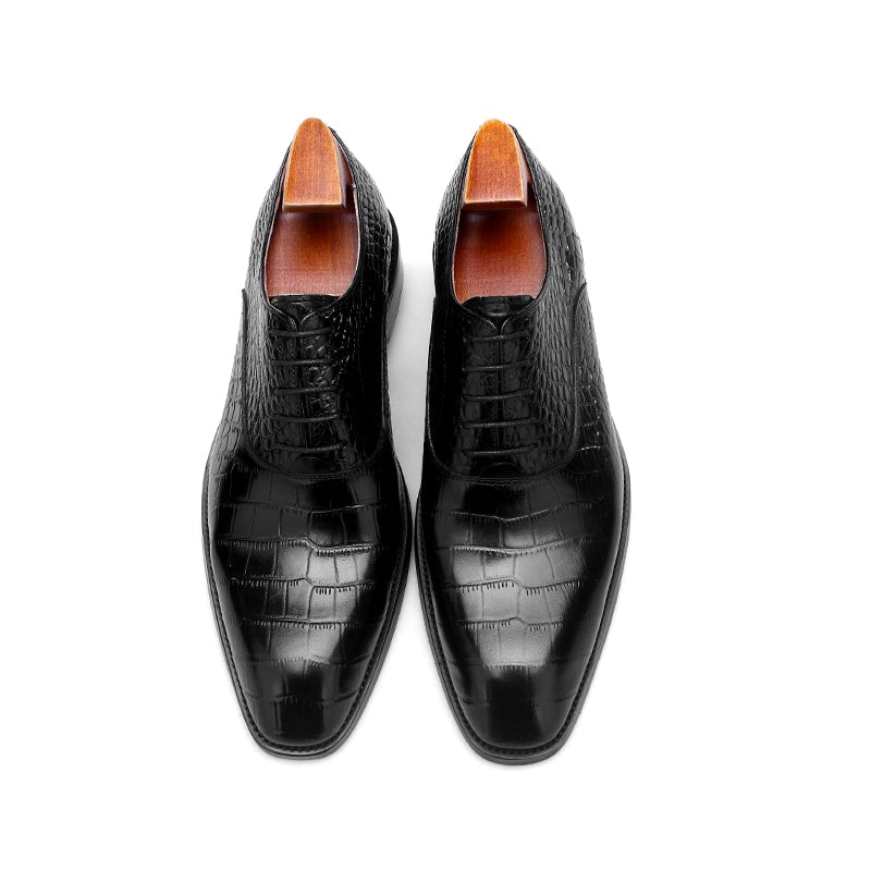 Holloshoe's Handmade Oxford shoes in luxurious black croc detailed leather