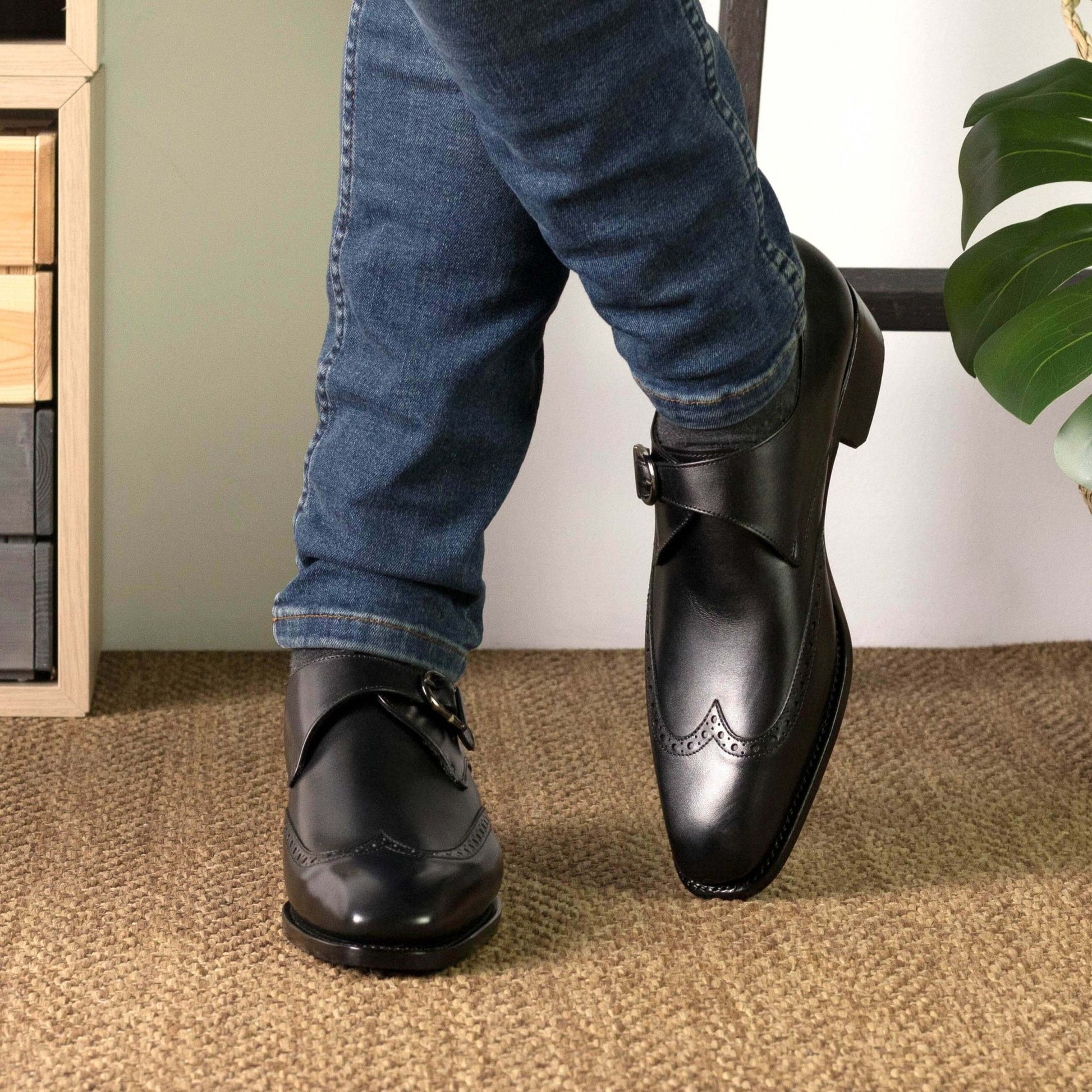 Dress Shoes Single Buckle Shoes Men's Bespoke Black Single Monk