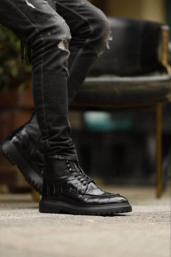 Cozy and Stylish Leather Black Wingtip Boots with Zippered Sides