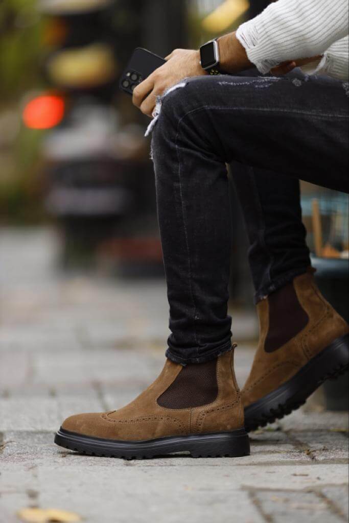 Brown Nubuck Chelsea Boots - Hollo Shoe