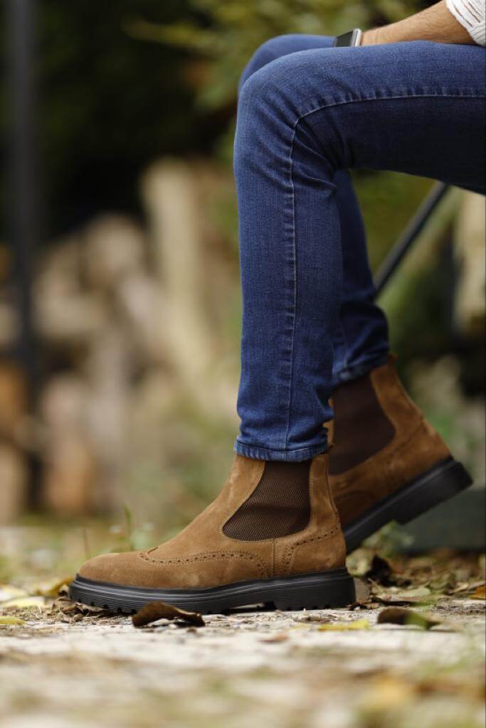 Brown Nubuck Chelsea Boots - Hollo Shoe