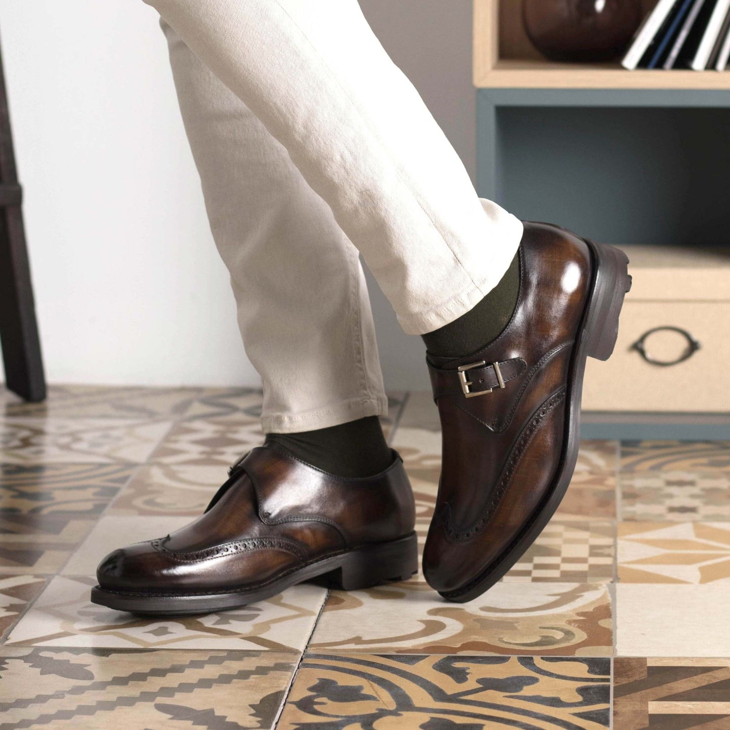 Brown Patina Single Monk Strap - Hollo Shoe