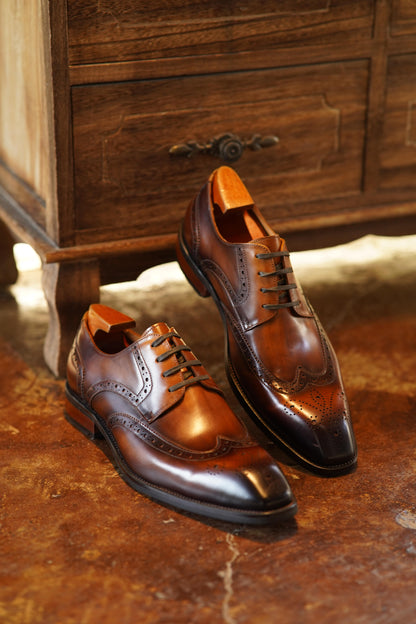 Handmade Brown Wingtip Derby Shoes