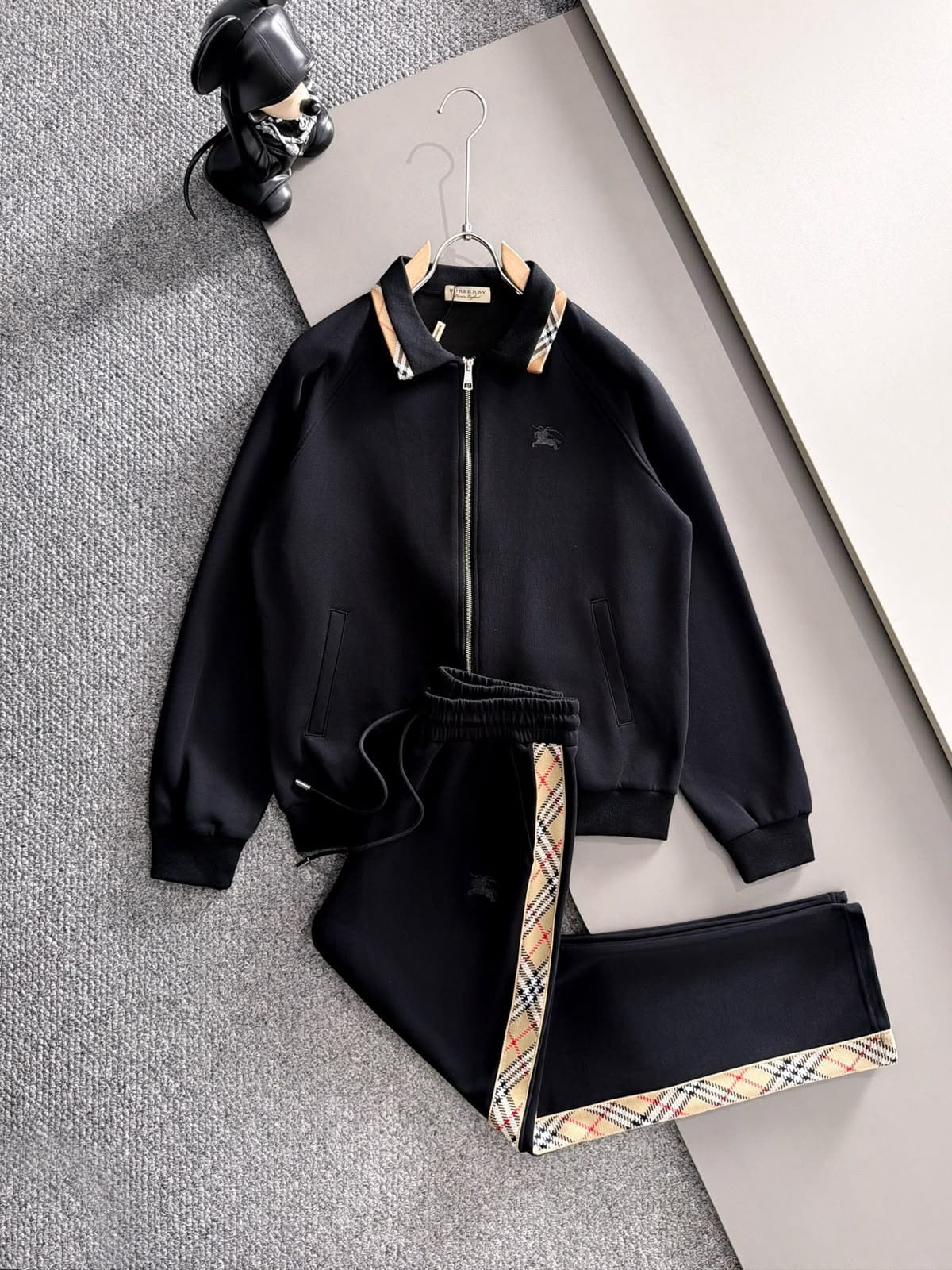 Burberry Black Vintage Check Collar & Stripe EKD Tracksuit Set