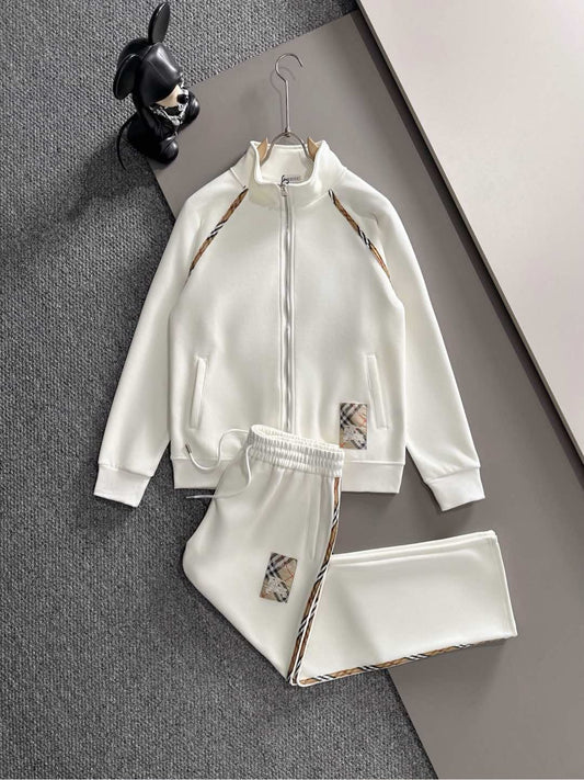 Burberry Cream Vintage Check Piping EKD Patch Tracksuit Set