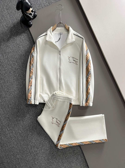 Burberry Cream Vintage Check Stripe EKD Embroidered Tracksuit Set