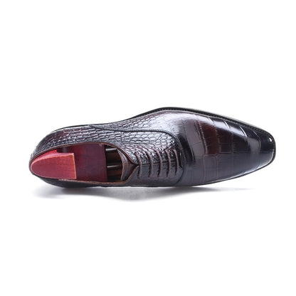 Men's Handmade Oxford Shoes in Burgundy crocodile leather. Classic men's dress shoes