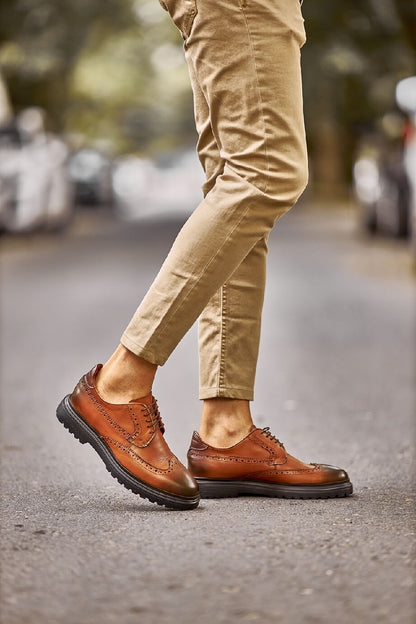 Camel Brogue Derby Shoes - Hollo Shoe