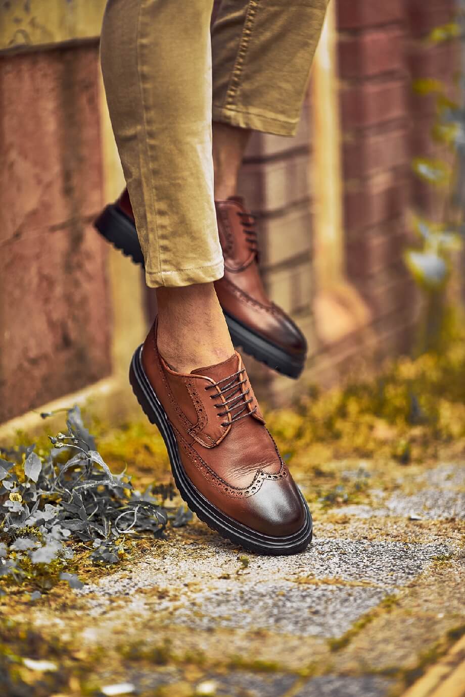 Camel Brogue Derby Shoes - Hollo Shoe