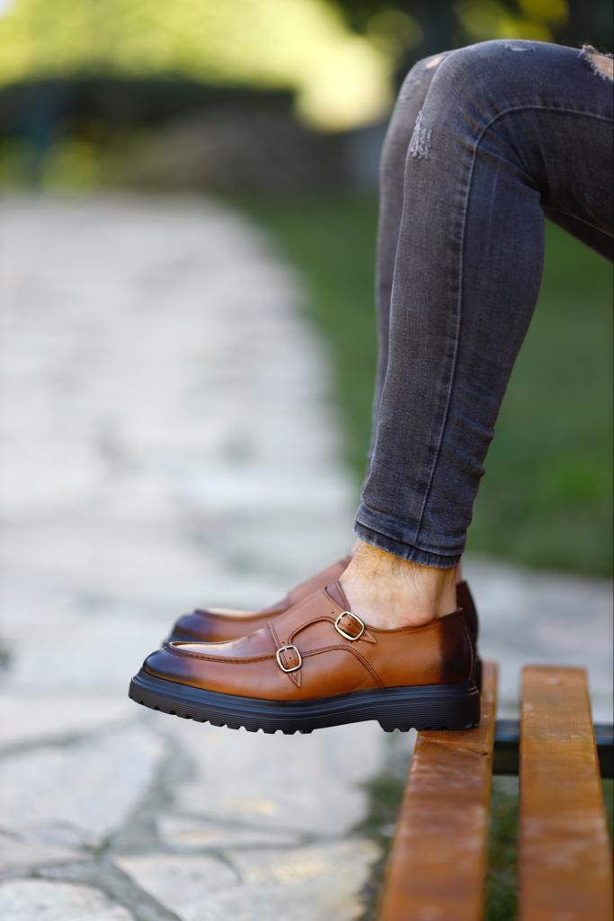 Camel Double Buckled Monk Strap - Hollo Shoe