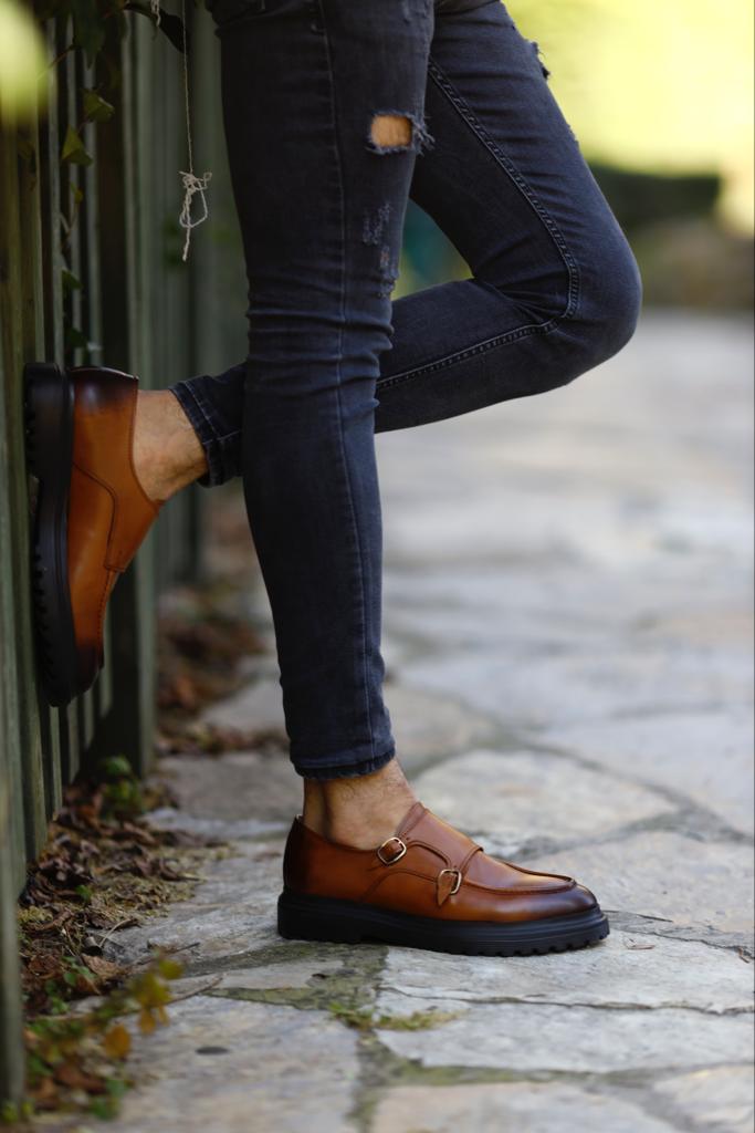 Camel Double Buckled Monk Strap - Hollo Shoe