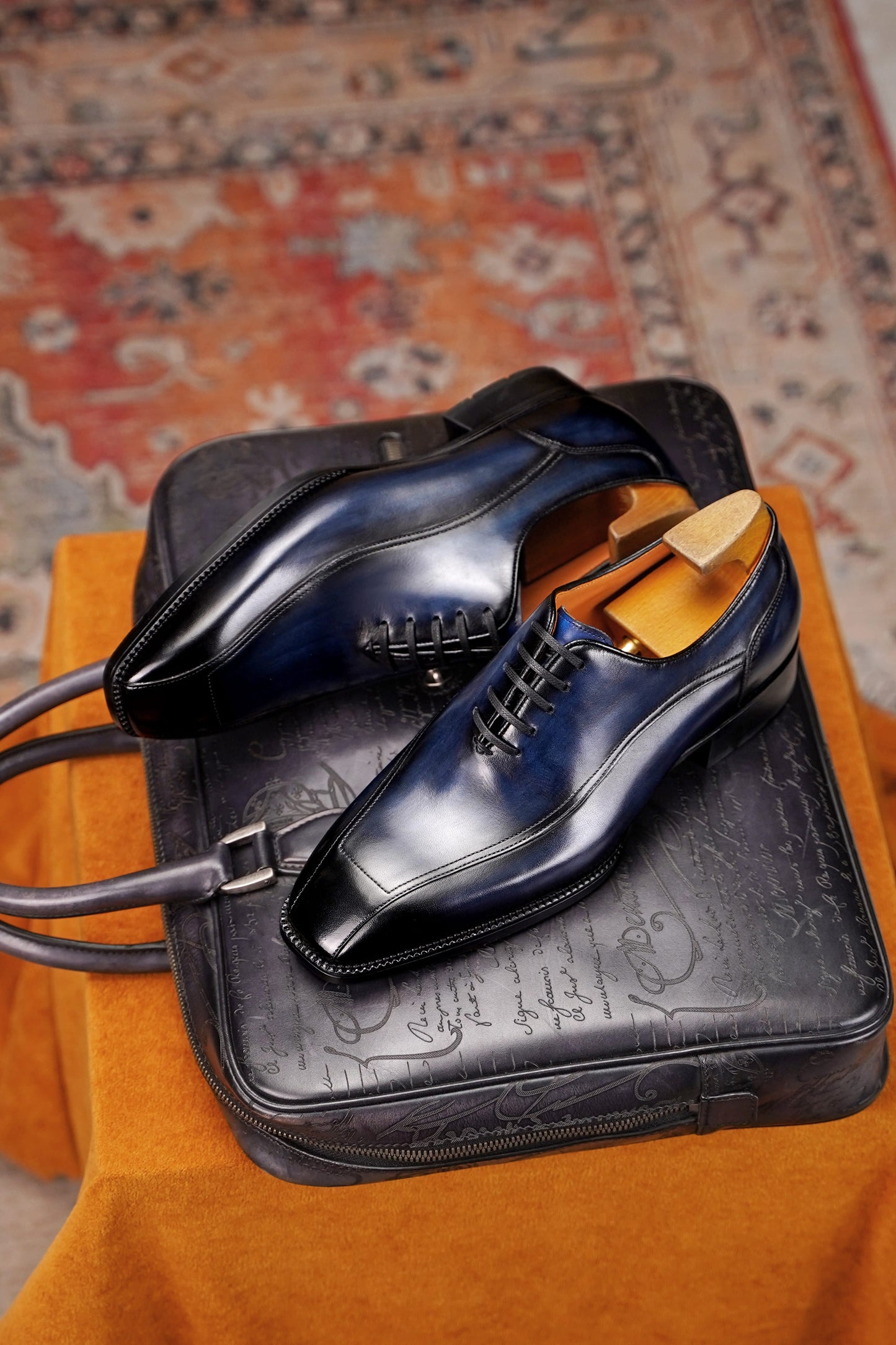 Cannes Chiseled Square-Toe Oxford — Patina Navy Leather