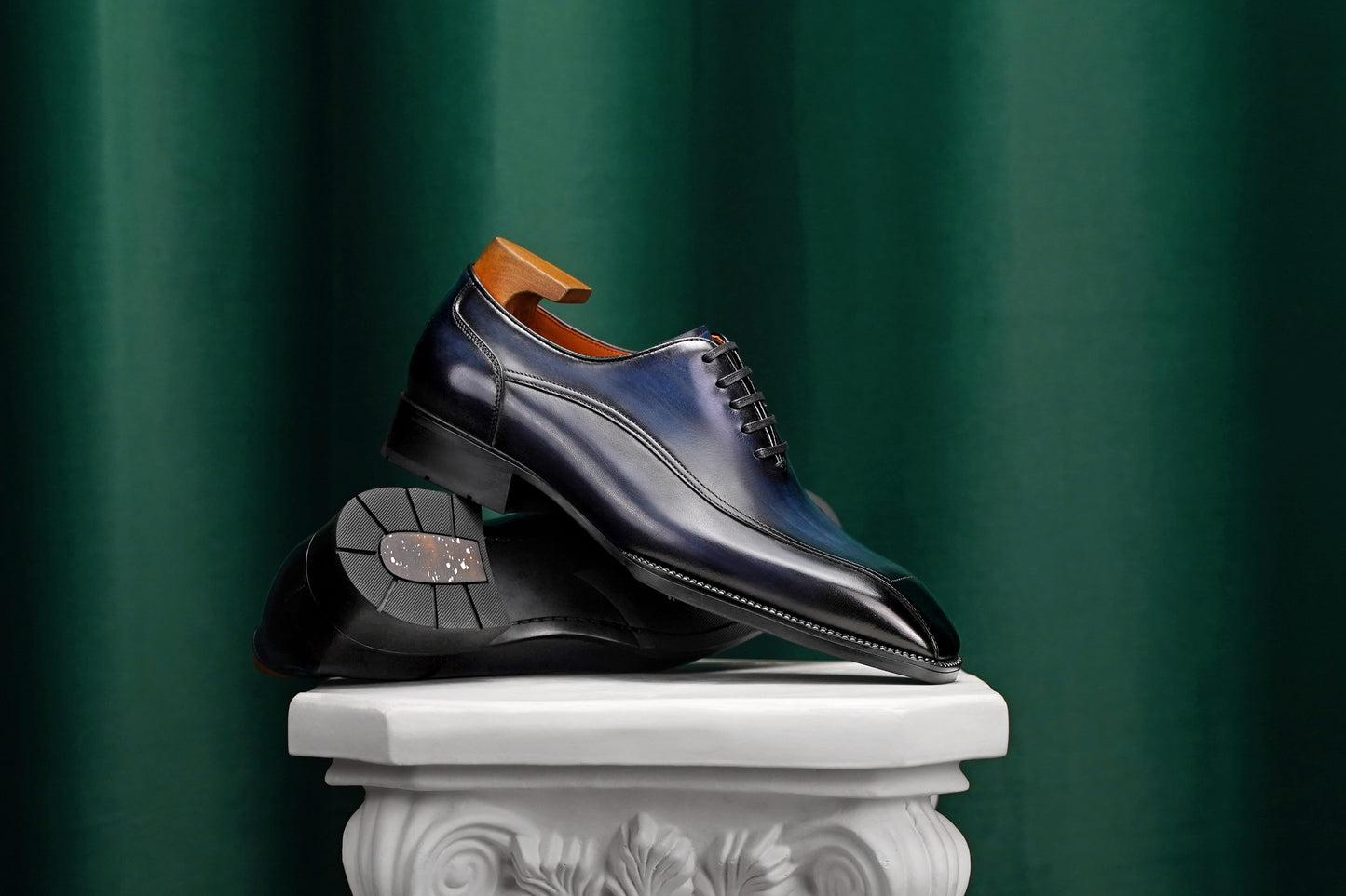 Cannes Chiseled Square-Toe Oxford — Patina Navy Leather