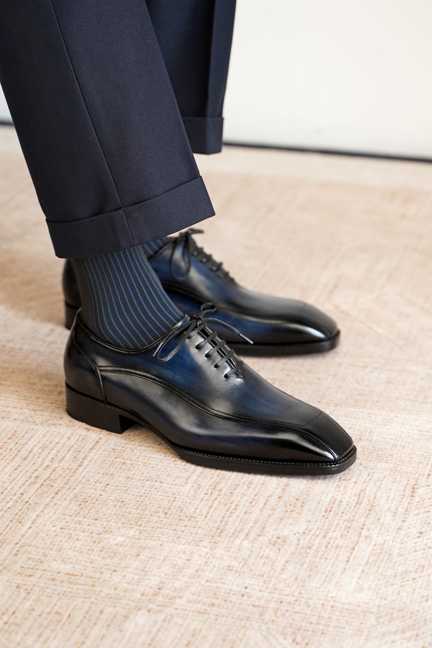 Cannes Chiseled Square-Toe Oxford — Patina Navy Leather