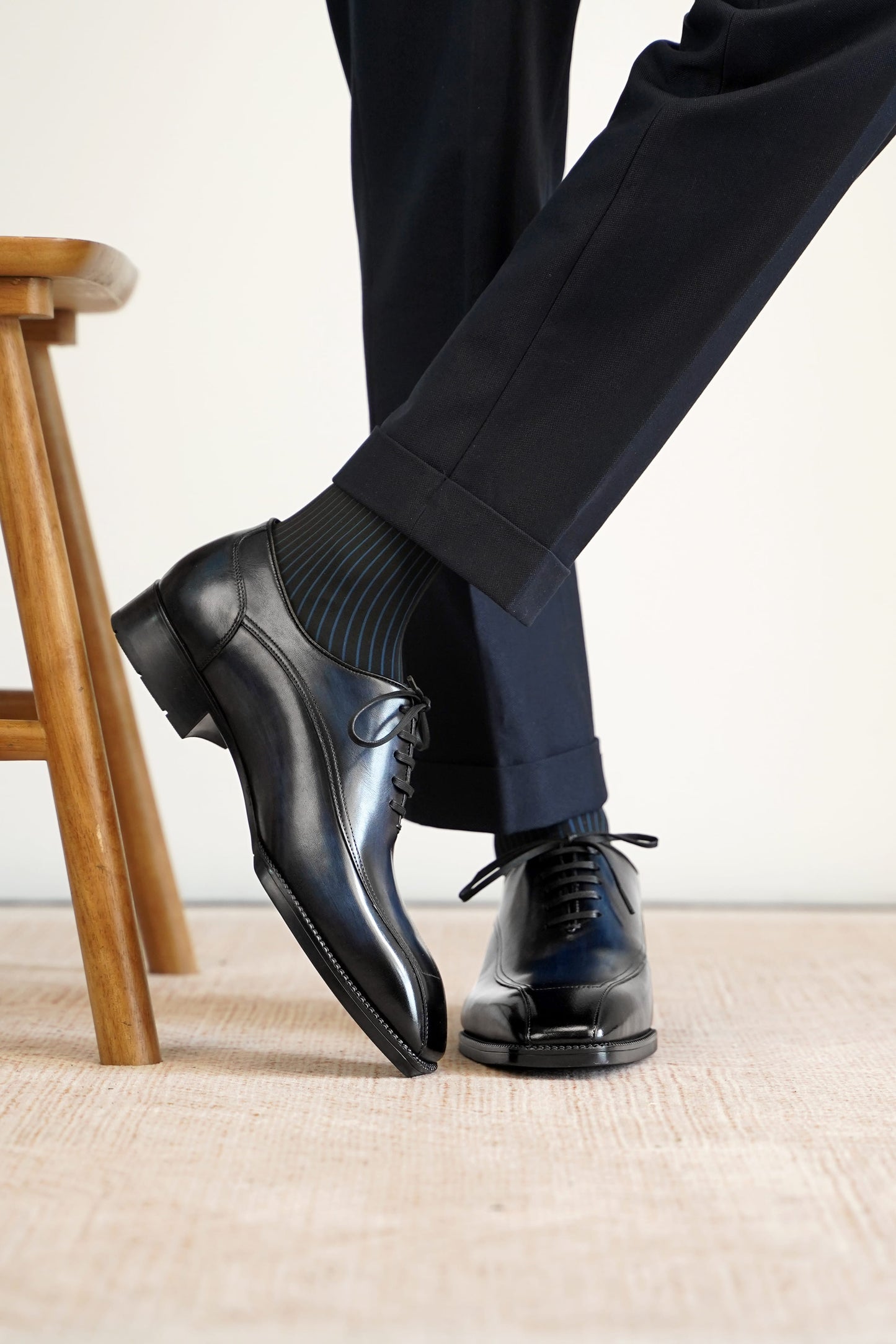 Cannes Chiseled Square-Toe Oxford — Patina Navy Leather