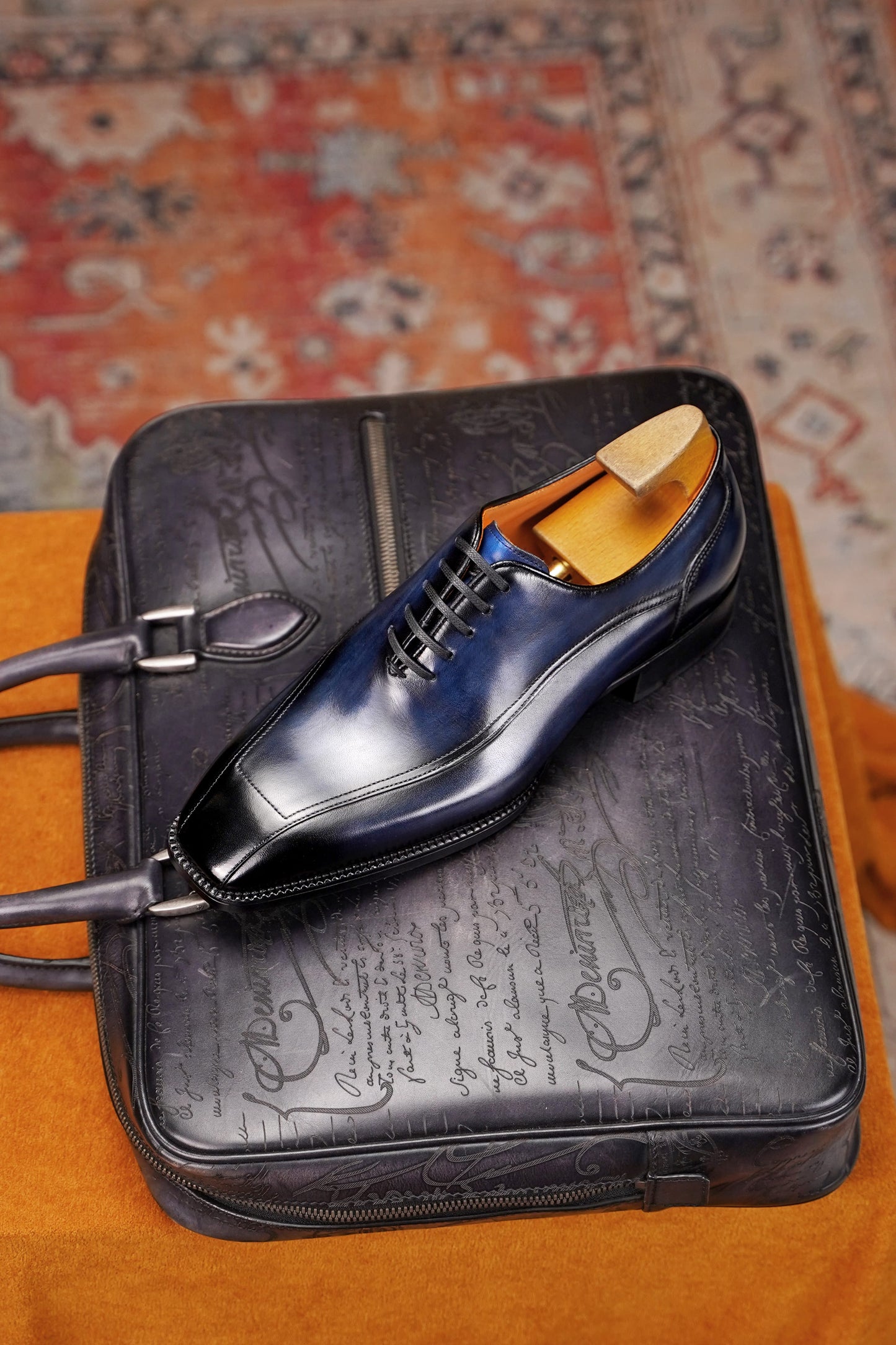 Cannes Chiseled Square-Toe Oxford — Patina Navy Leather
