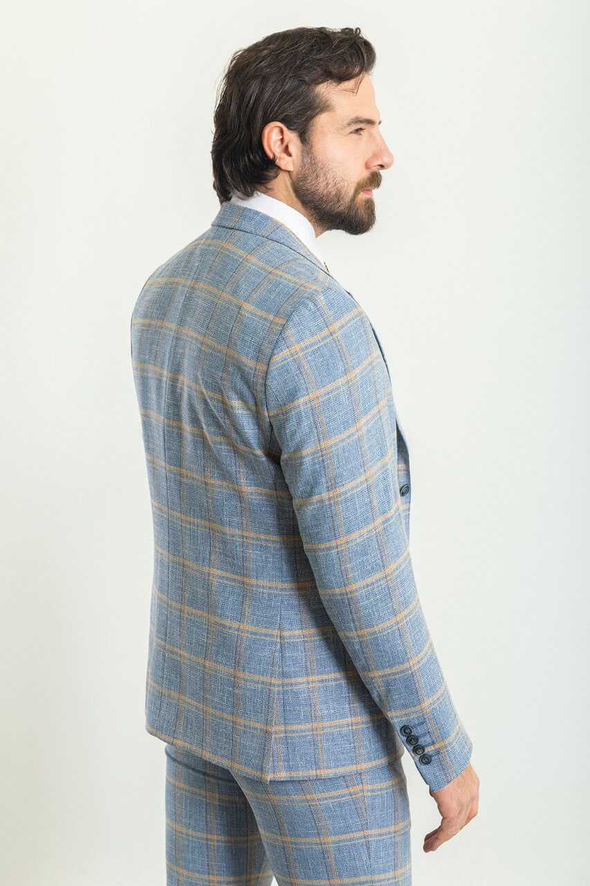 Blue Checkered Three-Piece Suit Hollo Shoe Blue Checkered Three-Piece Suit Hollo Shoe