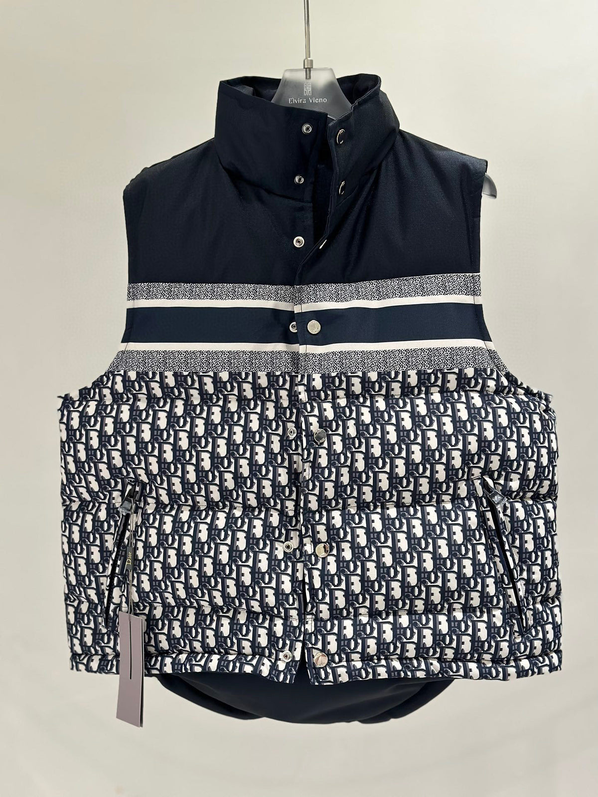 Dior Reversible Puffer Vest - Blue and Ecru Oblique Technical Taffeta Gilet