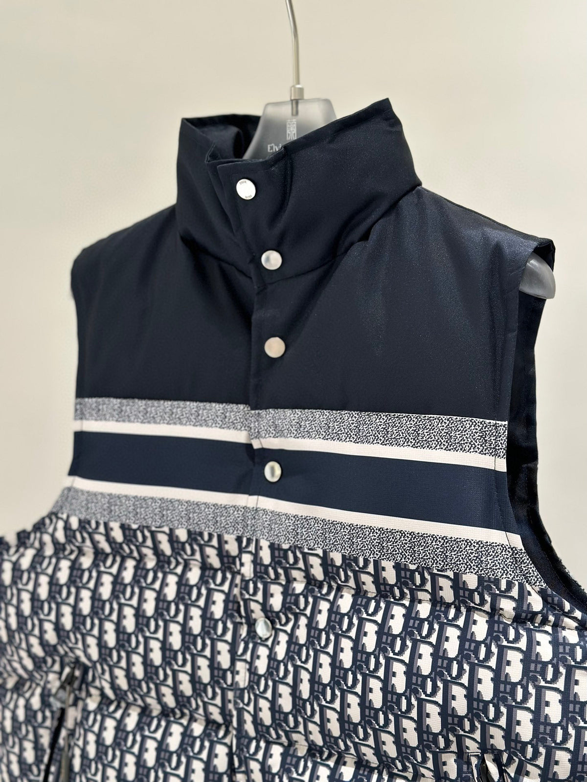 Dior Reversible Puffer Vest - Blue and Ecru Oblique Technical Taffeta Gilet