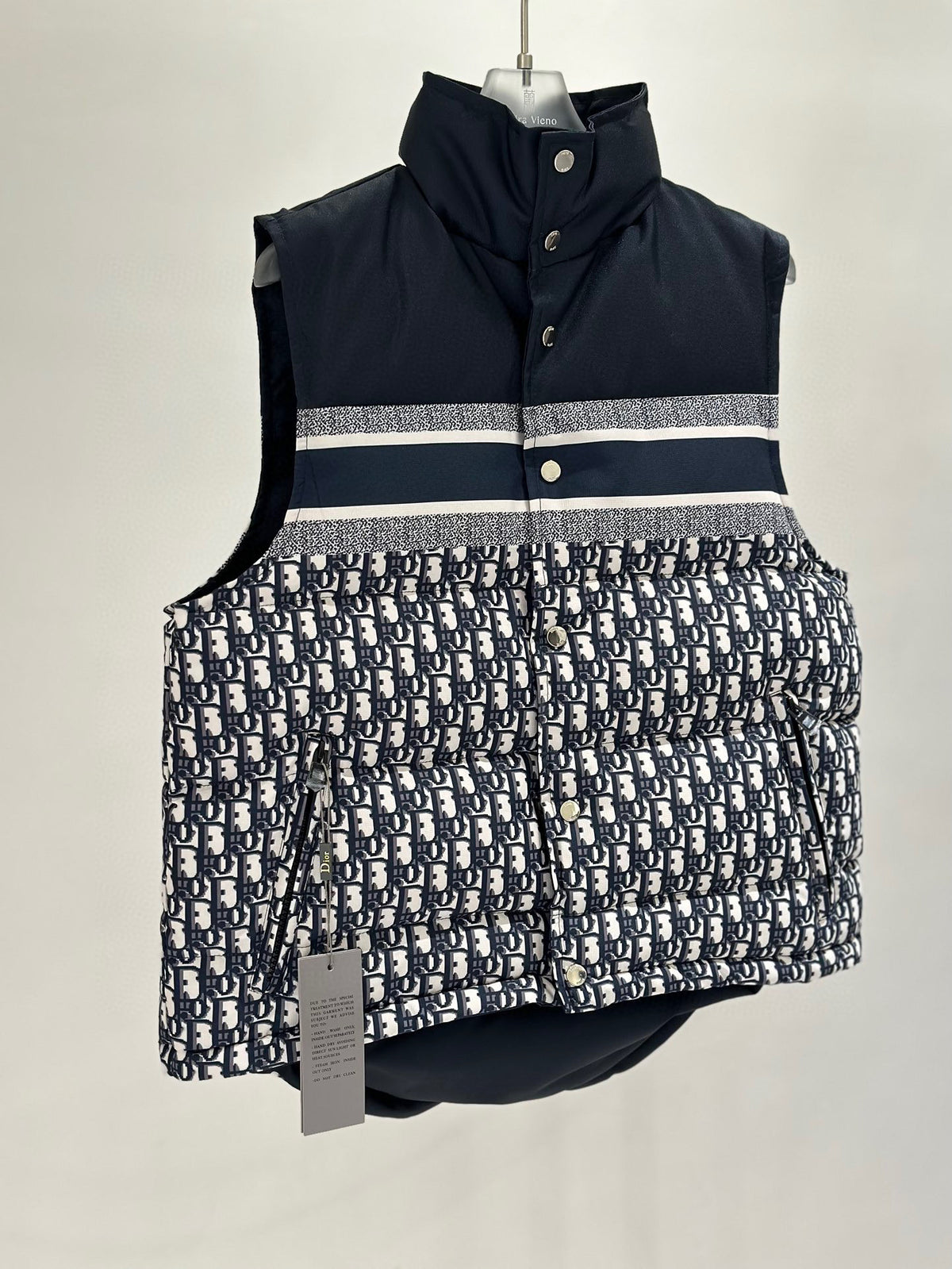 Dior Reversible Puffer Vest - Blue and Ecru Oblique Technical Taffeta Gilet