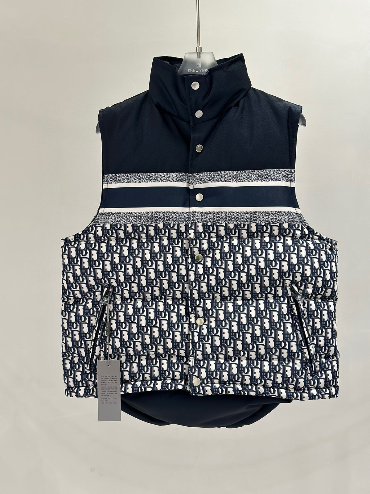 Dior Reversible Puffer Vest - Blue and Ecru Oblique Technical Taffeta Gilet