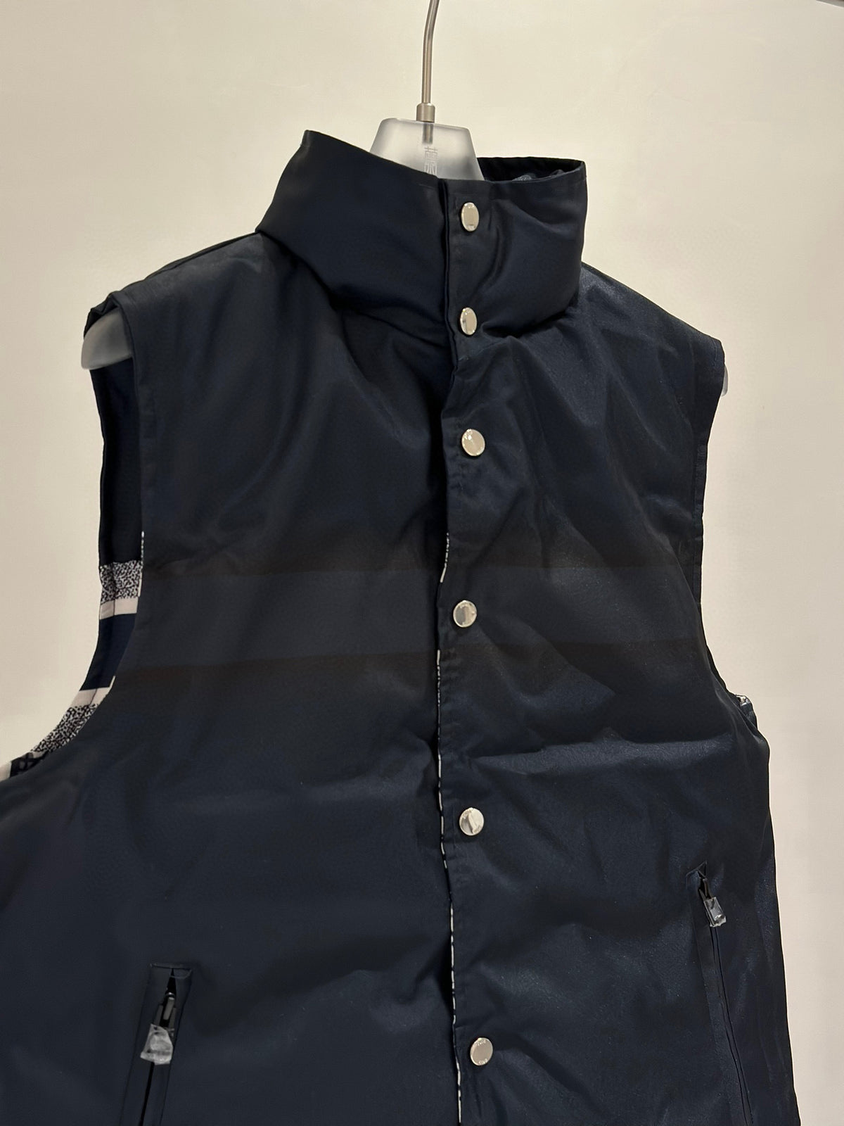 Dior Reversible Puffer Vest - Blue and Ecru Oblique Technical Taffeta Gilet