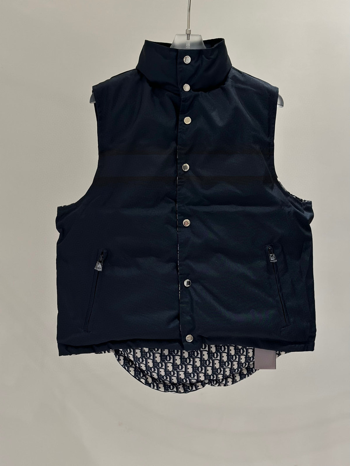 Dior Reversible Puffer Vest - Blue and Ecru Oblique Technical Taffeta Gilet