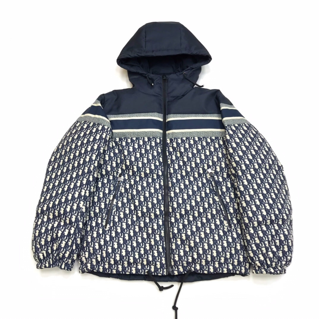 Dior Reversible Hooded Puffer Jacket - Blue Oblique Technical Taffeta