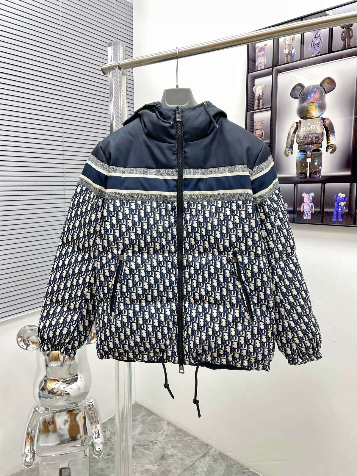 Dior Reversible Hooded Puffer Jacket - Blue Oblique Technical Taffeta