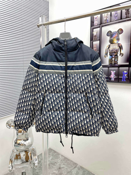 Dior Reversible Hooded Puffer Jacket - Blue Oblique Technical Taffeta