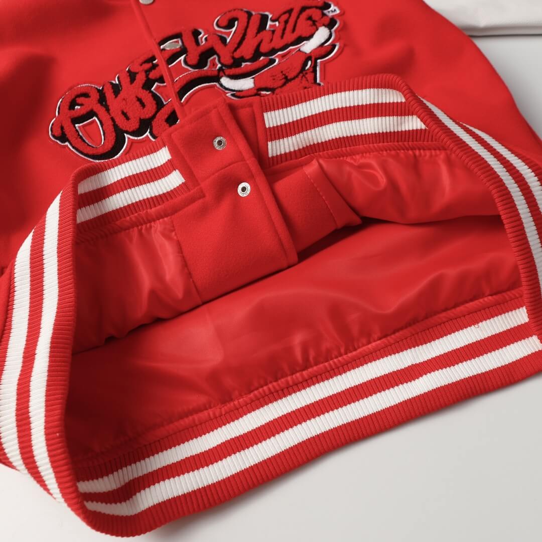 Chicago Bulls Off-White Red Varsity Jacket