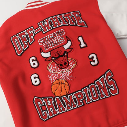 Chicago Bulls Off-White Red Varsity Jacket