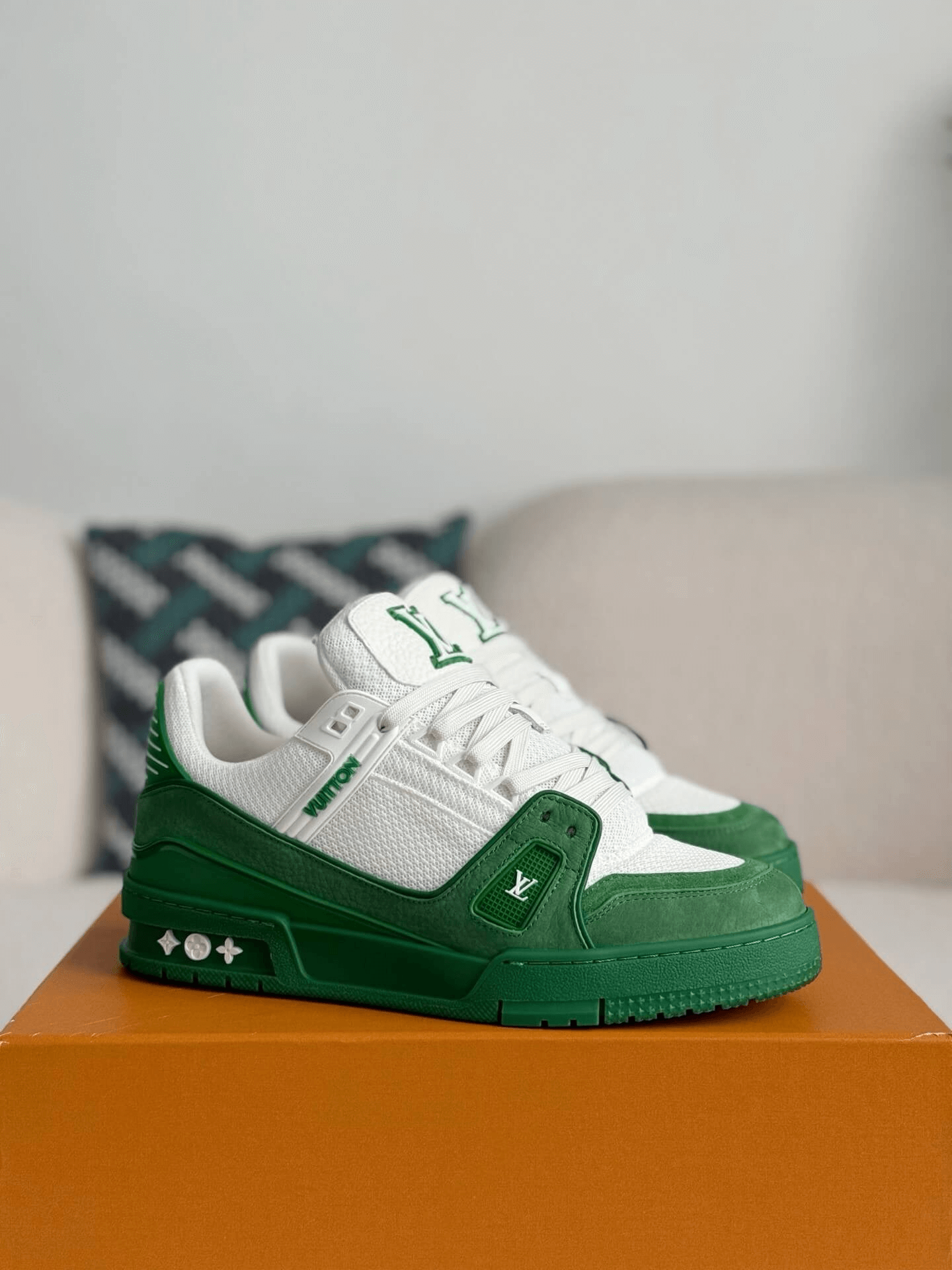 Louis Vuitton Trainer Green White Sneakers