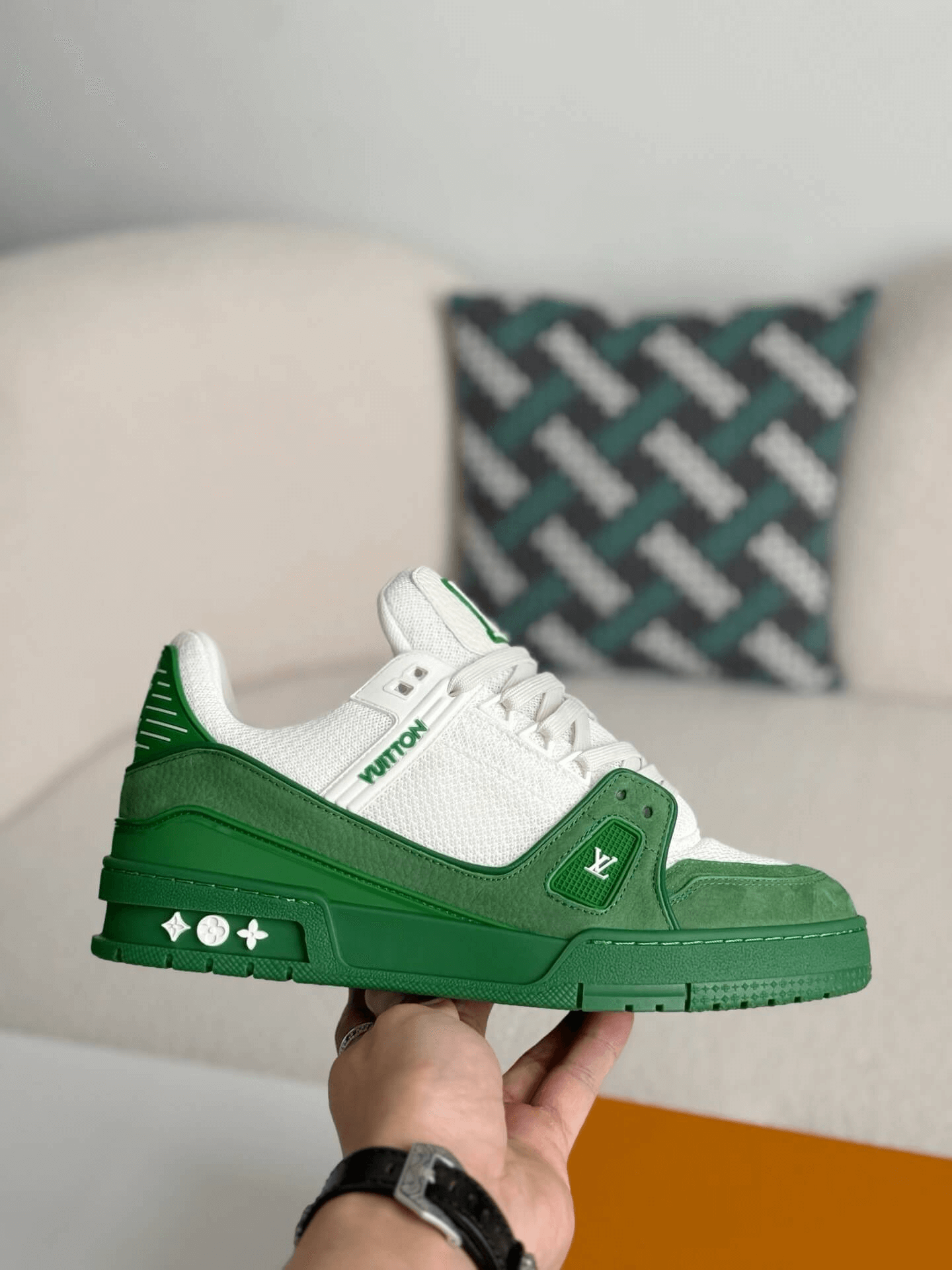 Louis Vuitton Trainer Green White Sneakers