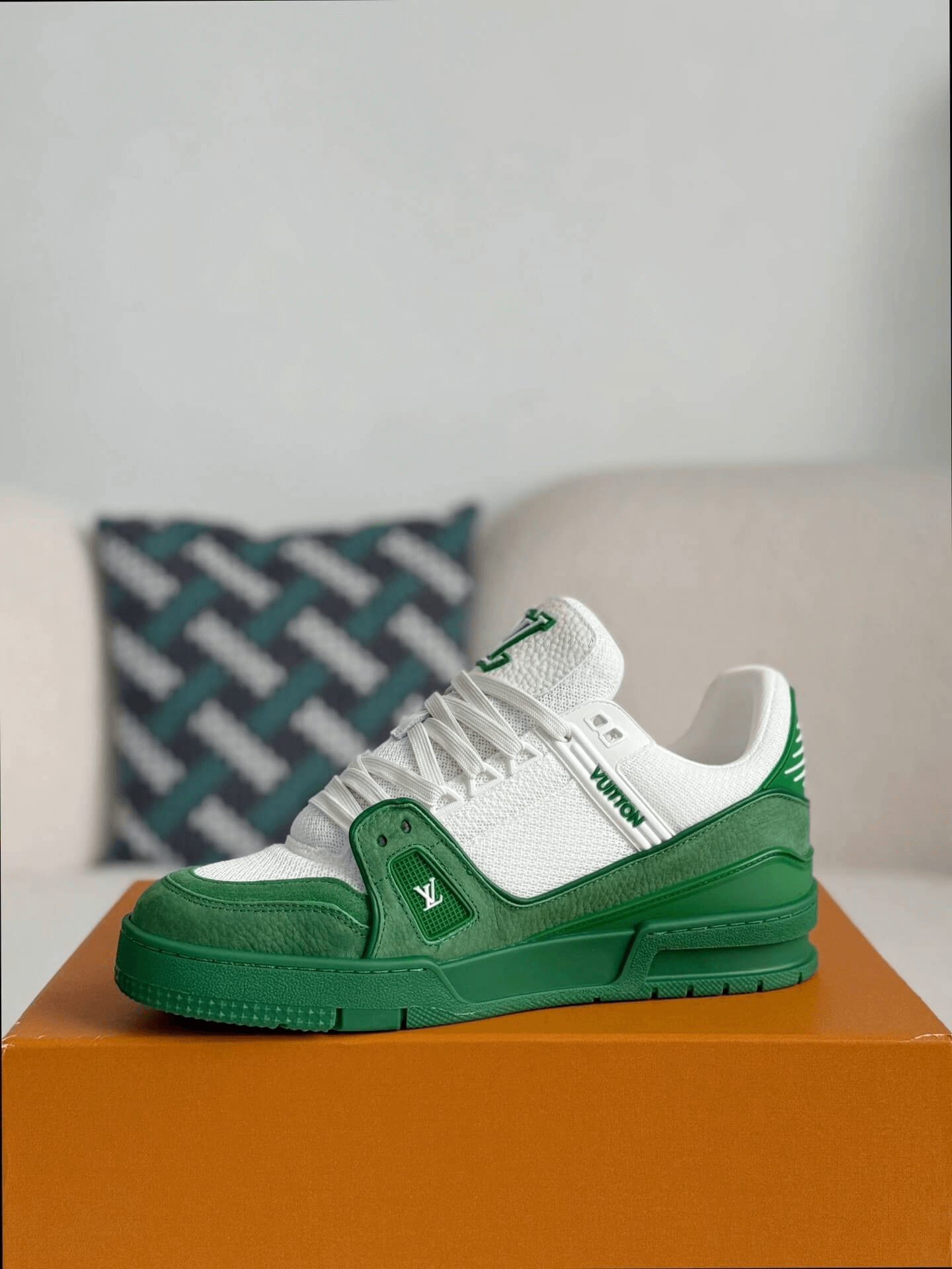 Louis Vuitton Trainer Green White Sneakers