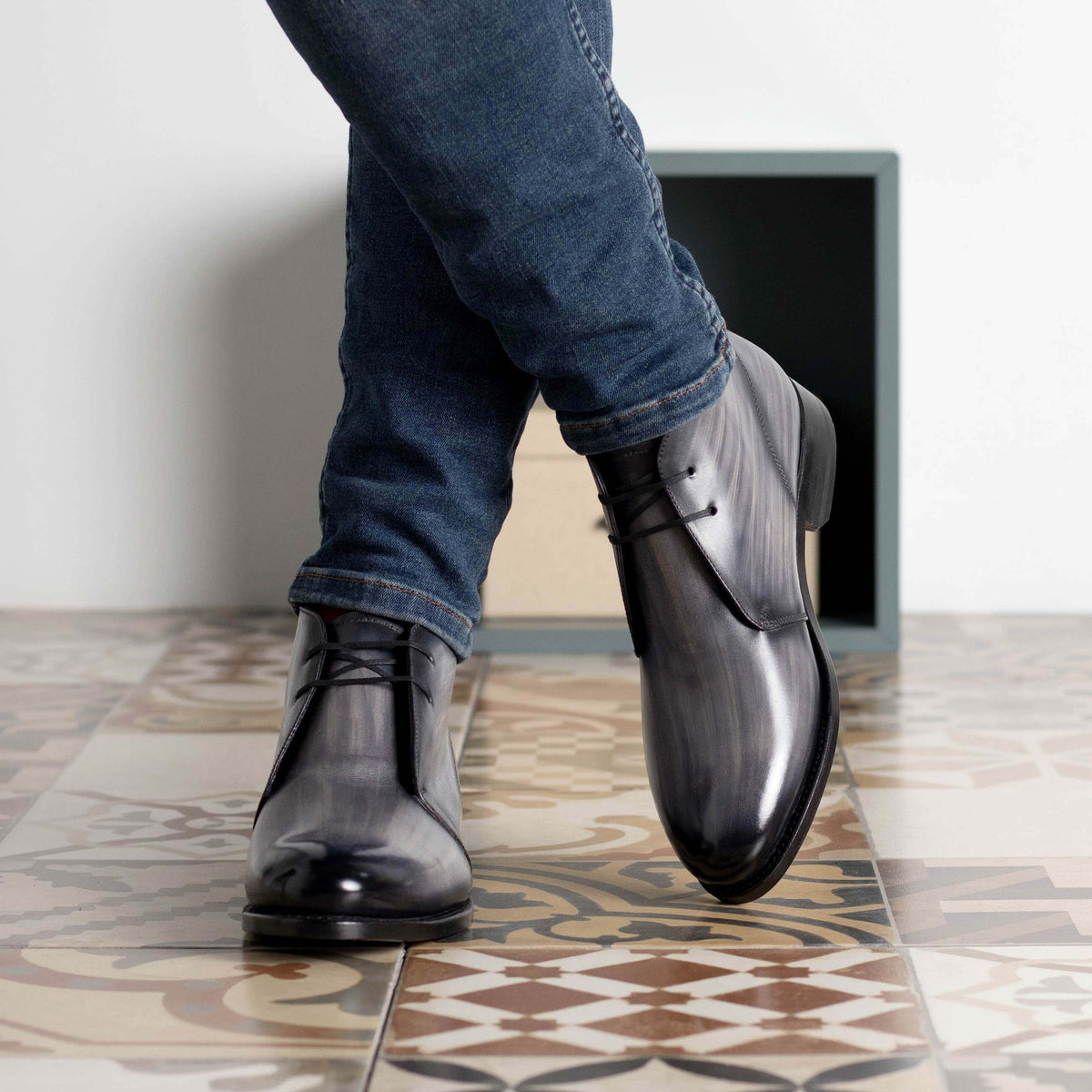 1901 Men\'s Gray Textured Leather Chukka Boots Size 10.5 Streetwear Tech Classic Men_sMKCFastlaneChukkaBootsinG  main image 3
